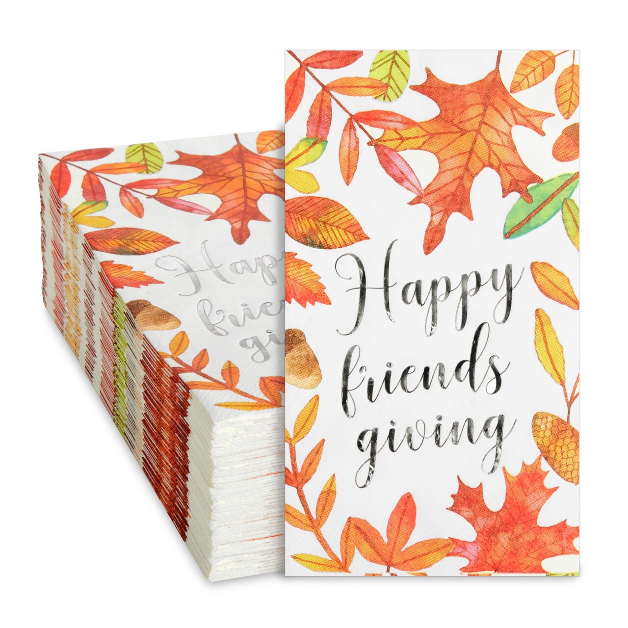 Sparkle and Bash 50 Pack Happy Friendsgiving Napkins, 3-Ply White Dinner Napkins with Fall Leaves for Thanksgiving Party Decorations Supplies (7.9x4.4 in)